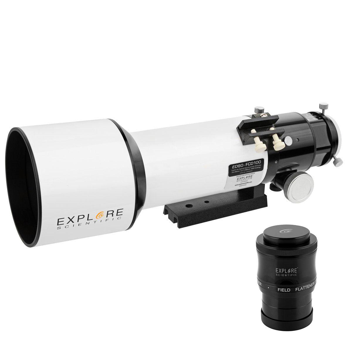 Explore Scientific ED80-FCD100 Series Air-Spaced Triplet Refractor Telescope and Field Flattener f/5 to f/7 - Silverlight Optics