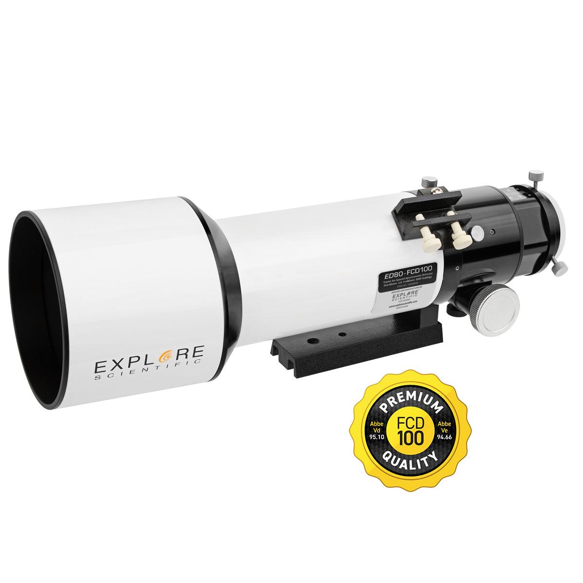 Explore Scientific ED80-FCD100 Series Air-Spaced Triplet Refractor Telescope and Field Flattener f/5 to f/7 - Silverlight Optics