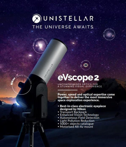 Unistellar eVscope 2 Digital Telescope and Backpack - Smart, Compact, and User-Friendly Telescope - Silverlight Optics